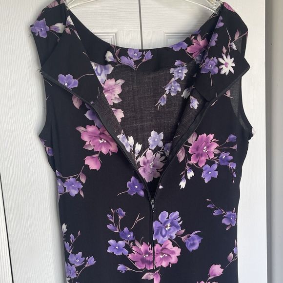 Women Black Floral Scoop Neck Sleeveless Midi Dress Size 12 Vintage - Picture 6 of 10